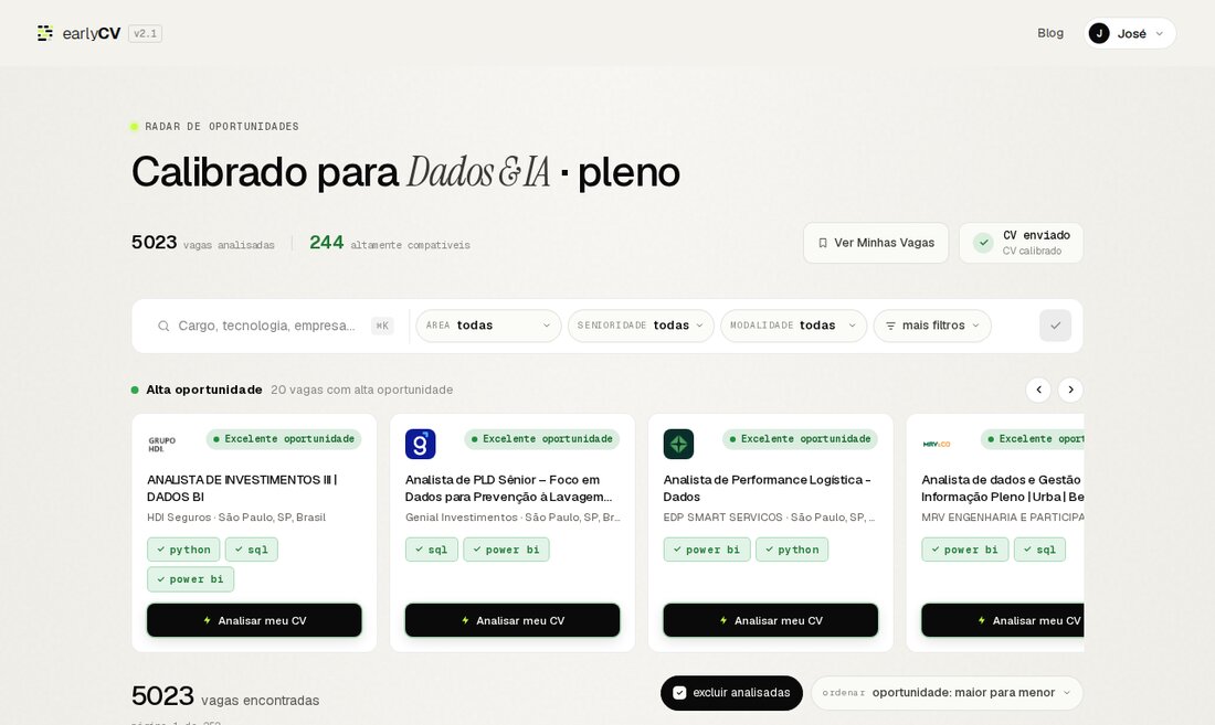 Radar de vagas earlyCV